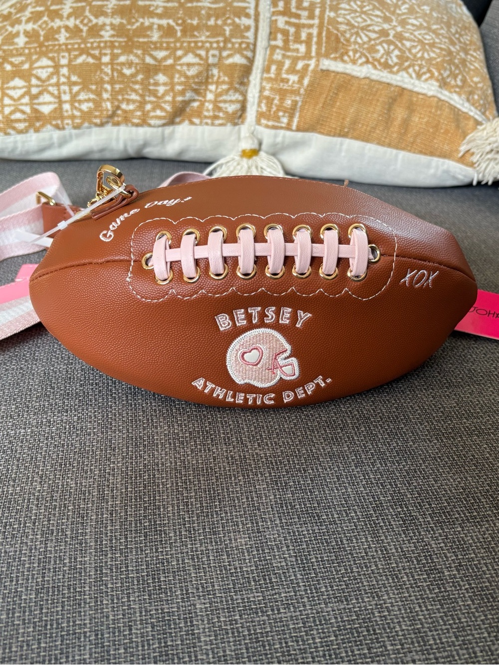Betsey Johnson Brown & Pink Football Crossbody Bag